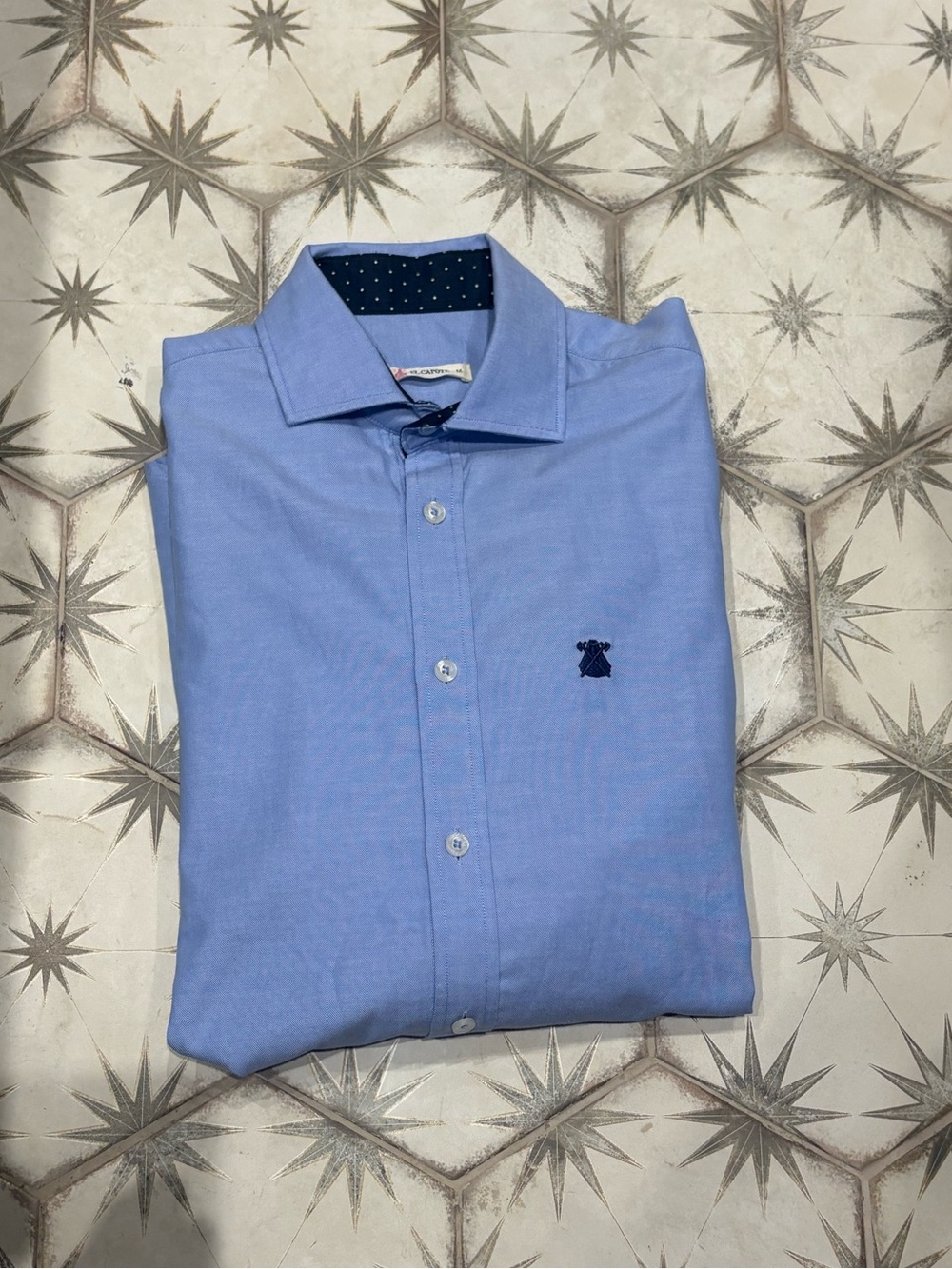 El Capote Men's Light Blue Dress Shirt with Contrast Trim